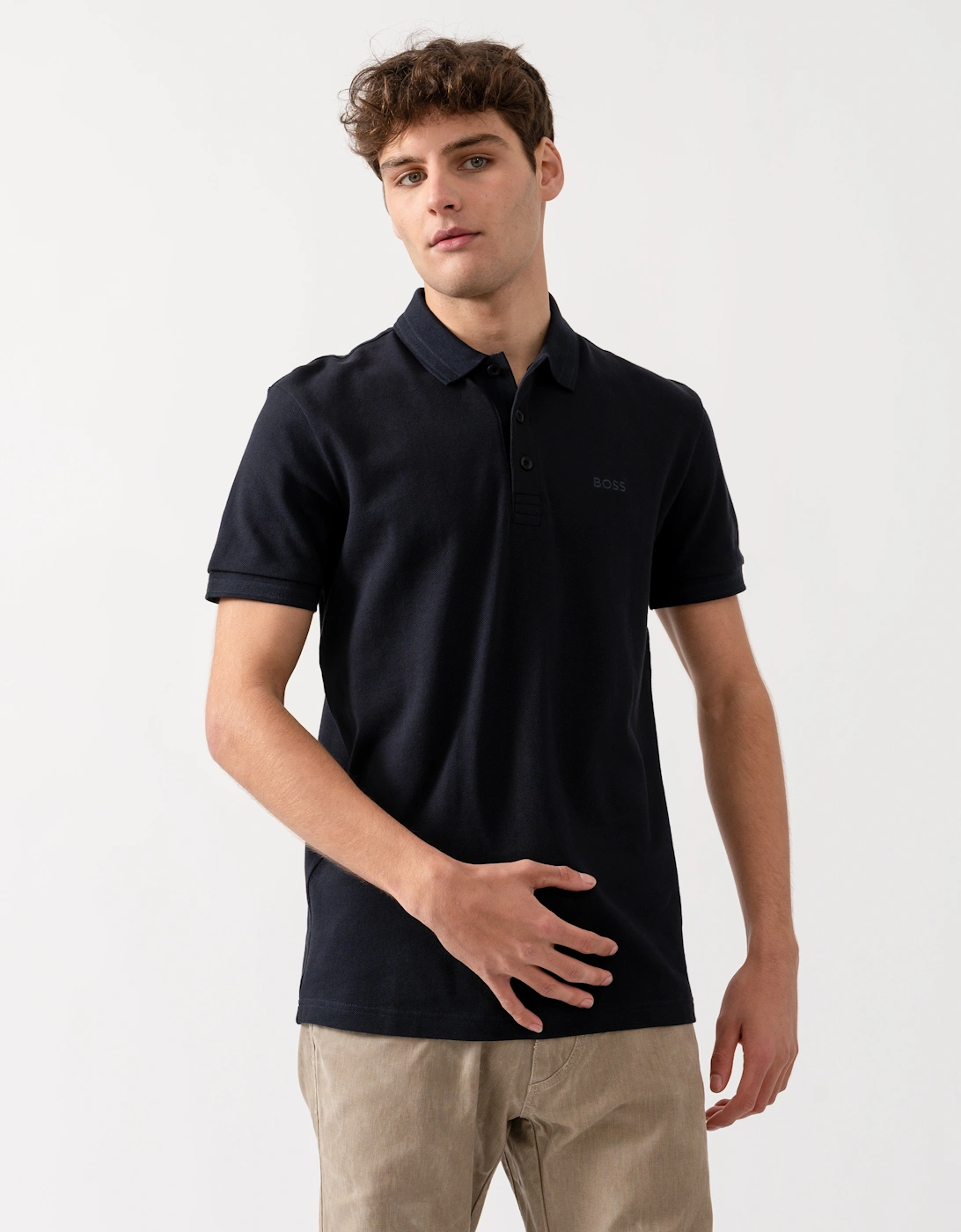 BOSS Green Paddy Mens Cotton-Piqué Polo Shirt with Contrast Logo, 5 of 4