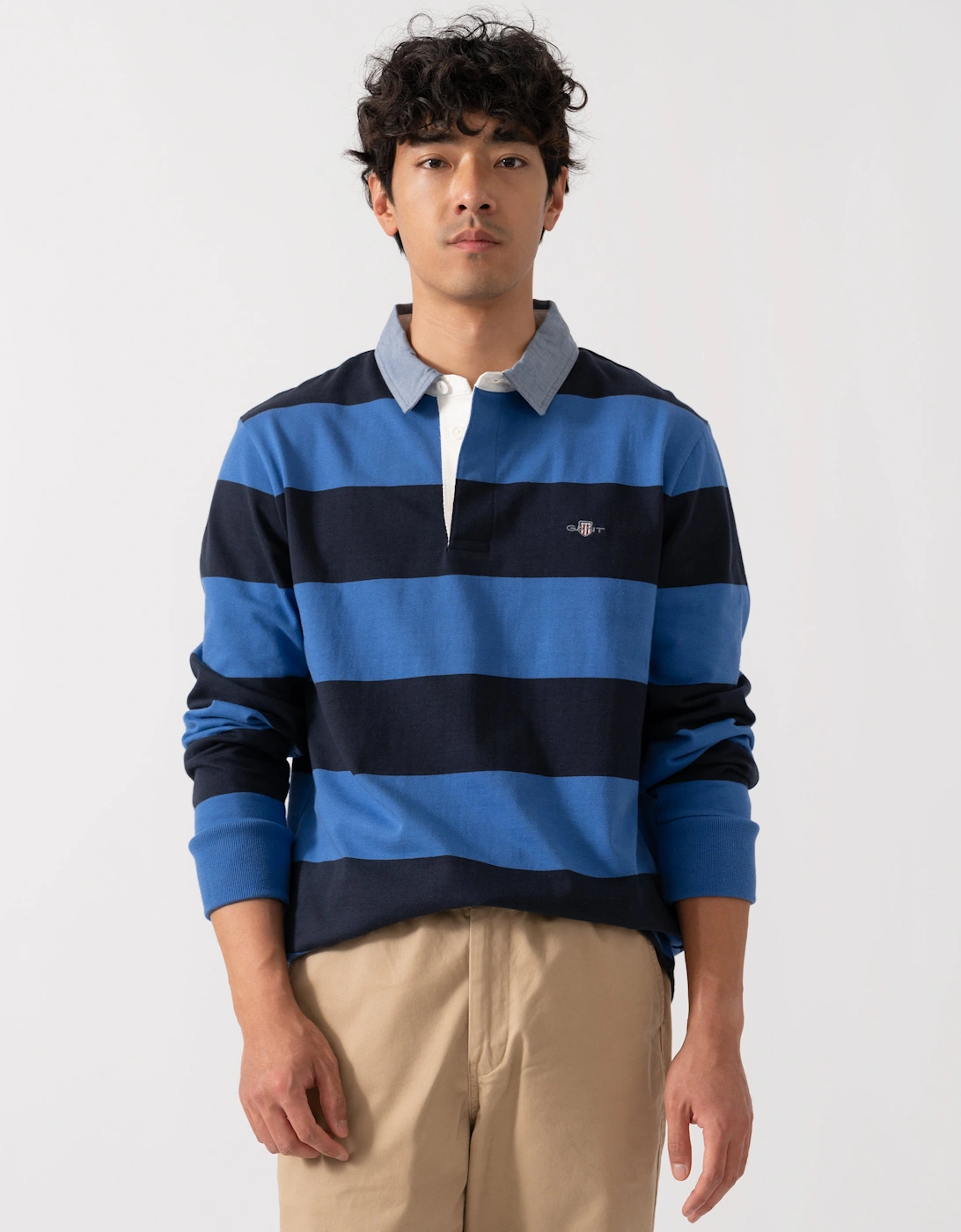 Gant Men's Rich Blue Regular Fit Chambray Stripe Heavy Rugger - : 42 Xl