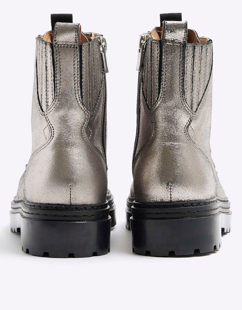 Elastic Lace Up Boot - Silver