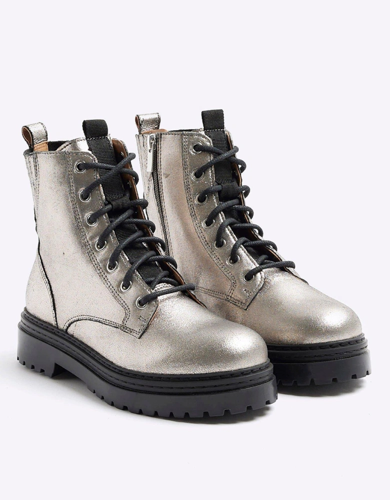 Elastic Lace Up Boot - Silver