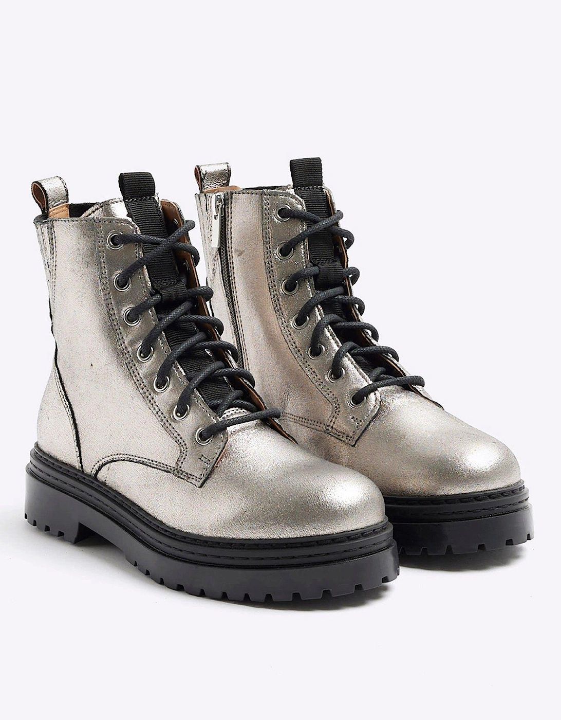 Elastic Lace Up Boot - Silver