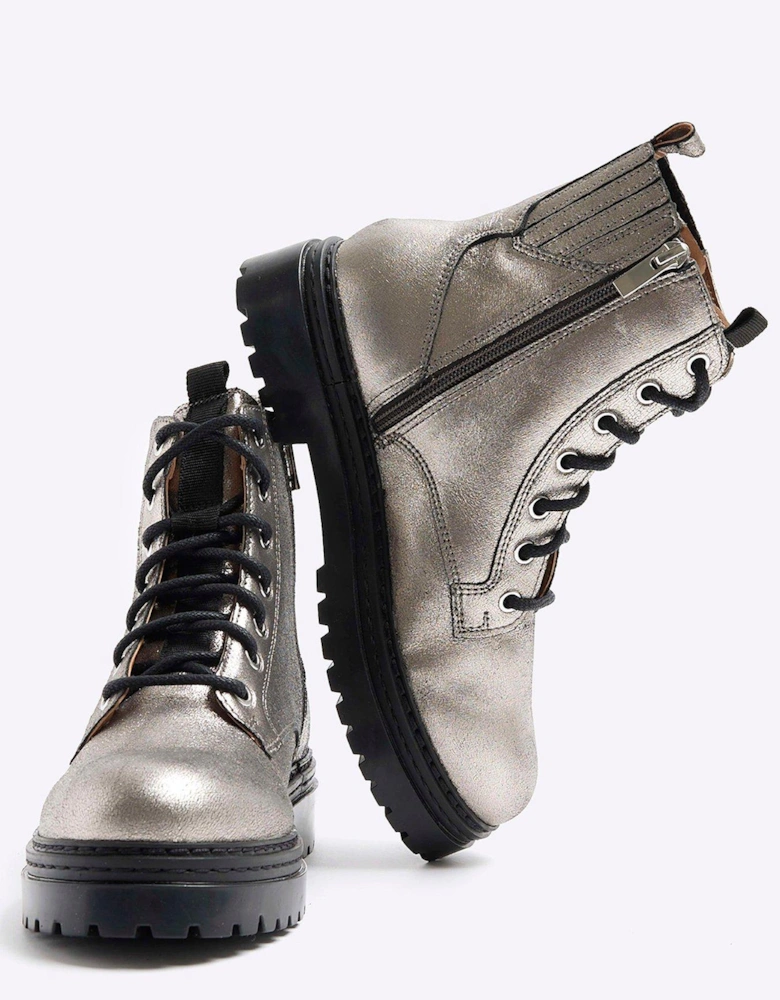 Elastic Lace Up Boot - Silver