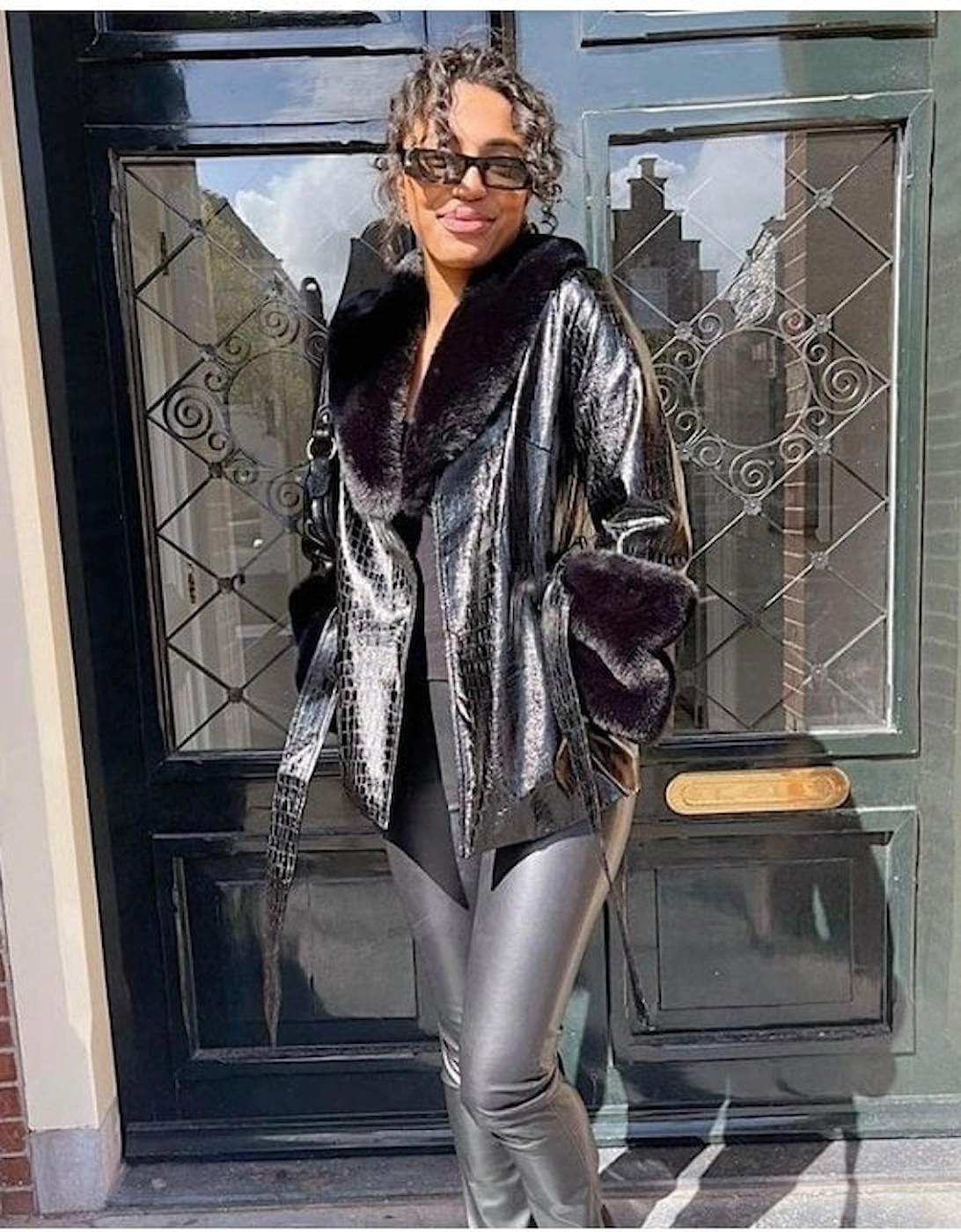 Black Faux Suede With Detachable Faux Fur Collar and Cuffs, 5 of 4