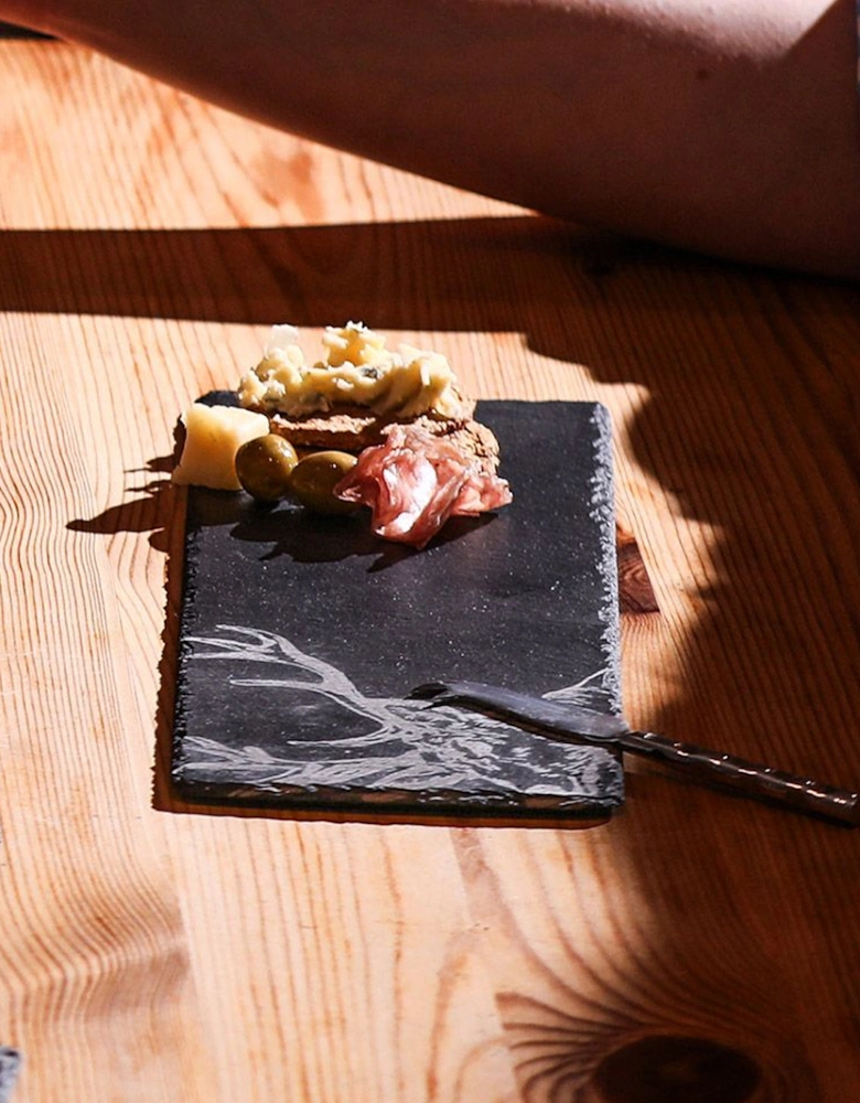 Single Mini Slate Cheese Board & Knife Set Stag