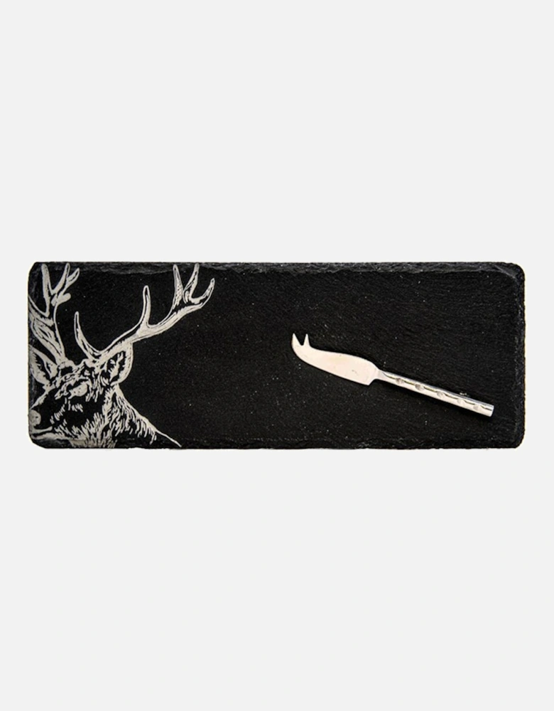 Single Mini Slate Cheese Board & Knife Set Stag