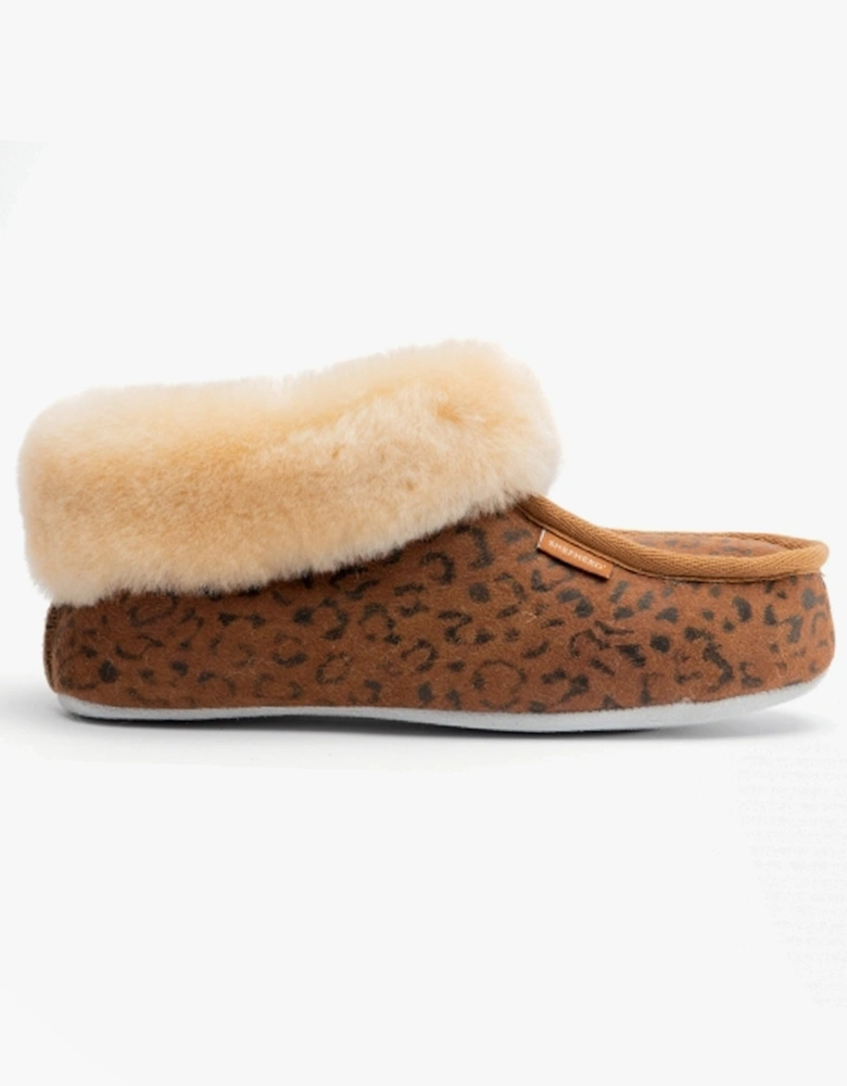 MOA Womens Sheepskin Slipper Boots Chestnut/Leopard
