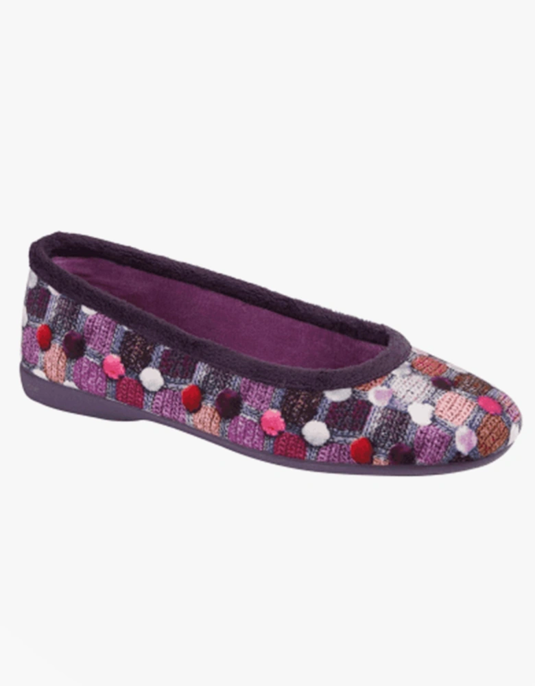 SAMIRA Womens Polka Dot Velour Lined Ballet Slippers Purple/Multi