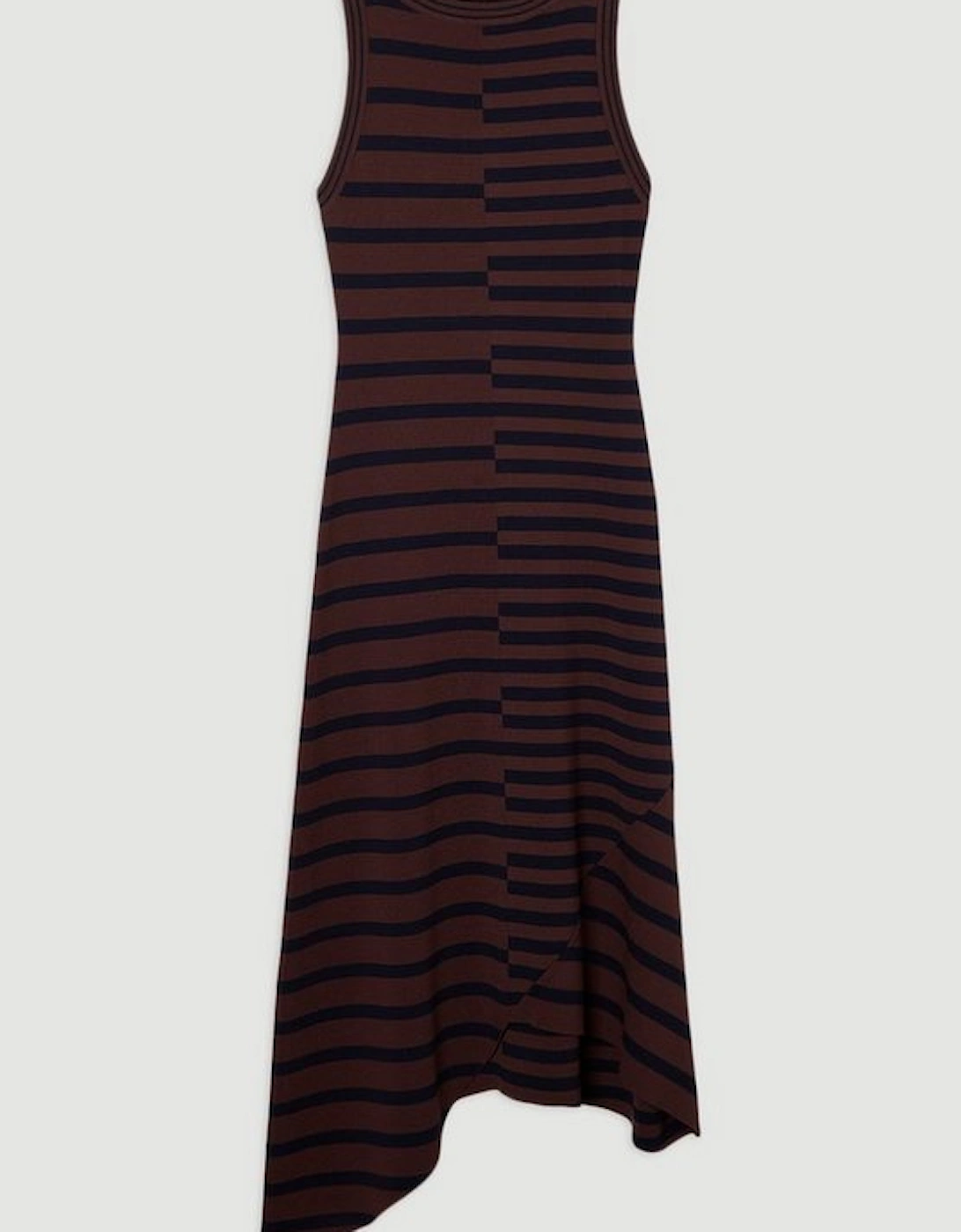 Asymmetric Hem Cut About Stripe Sleeveless Knitted Midi Dress