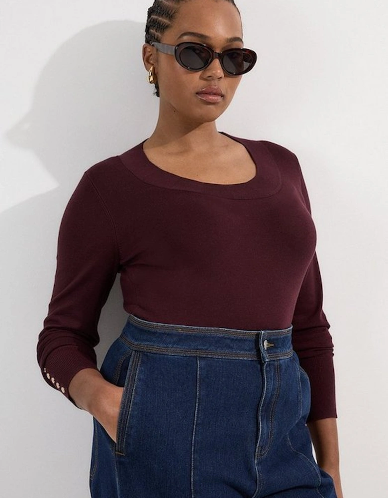 Plus Size Long Sleeve Scoop Neck Knitted Top