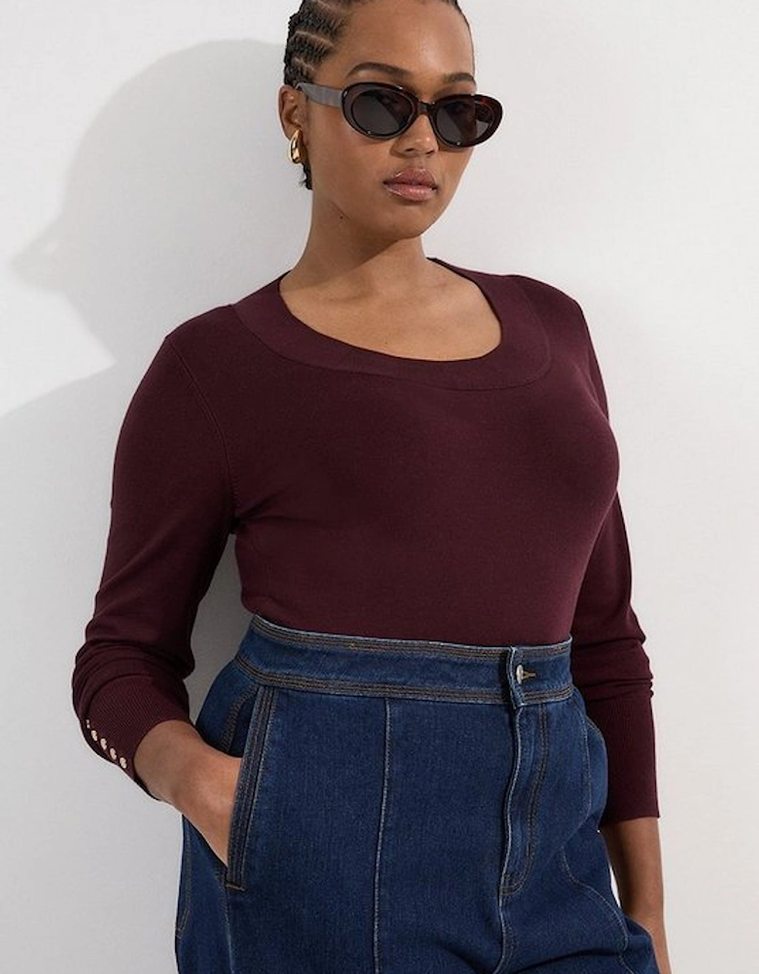 Plus Size Long Sleeve Scoop Neck Knitted Top, 2 of 1