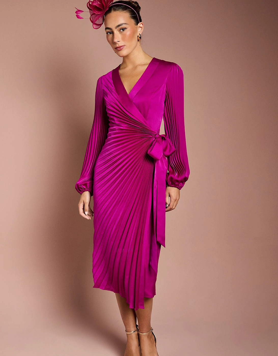 Satin Pleated Wrap Dress, 2 of 1
