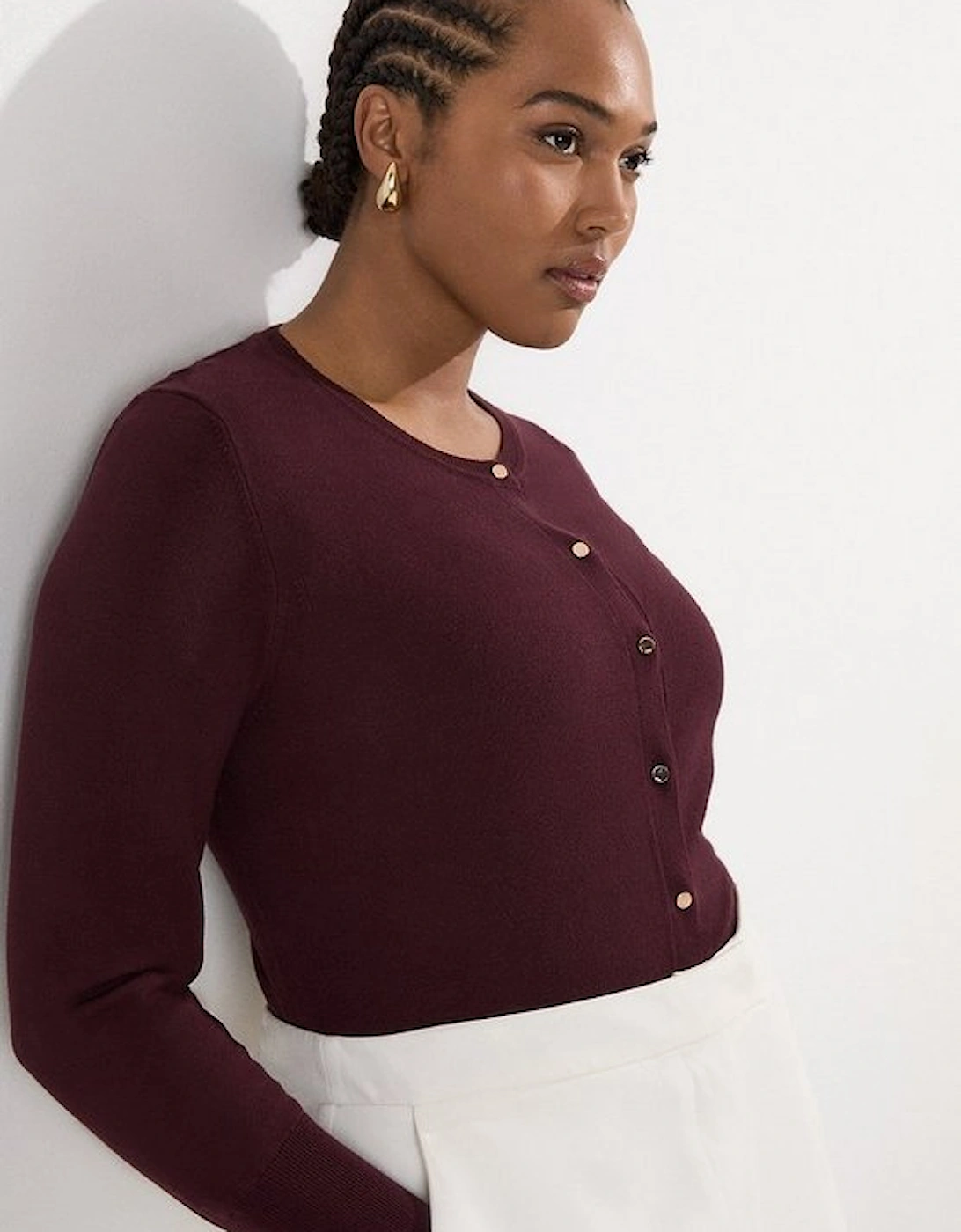 Plus Size Viscose Blend Popper Knitted Cardigan