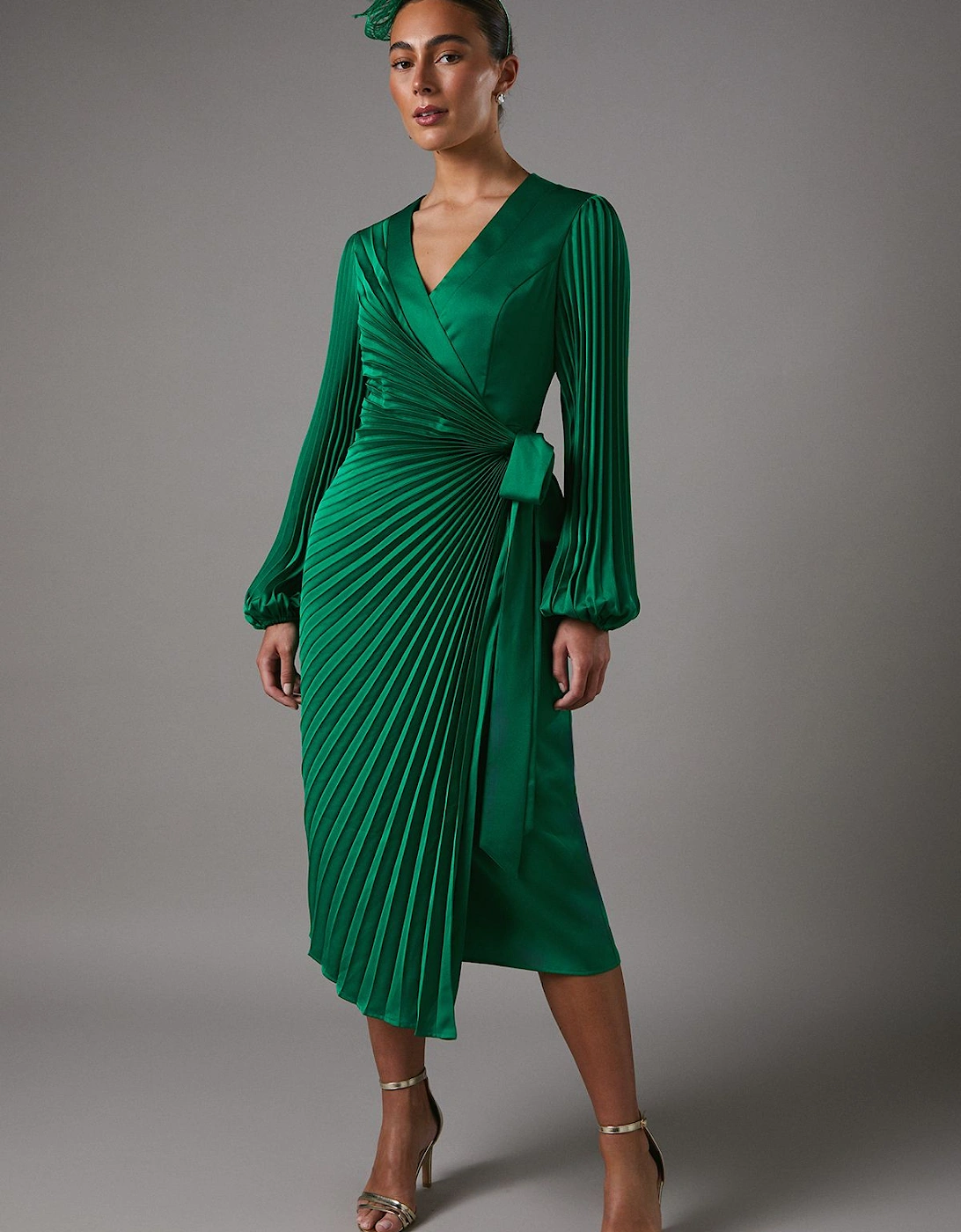 Satin Pleated Wrap Dress, 2 of 1