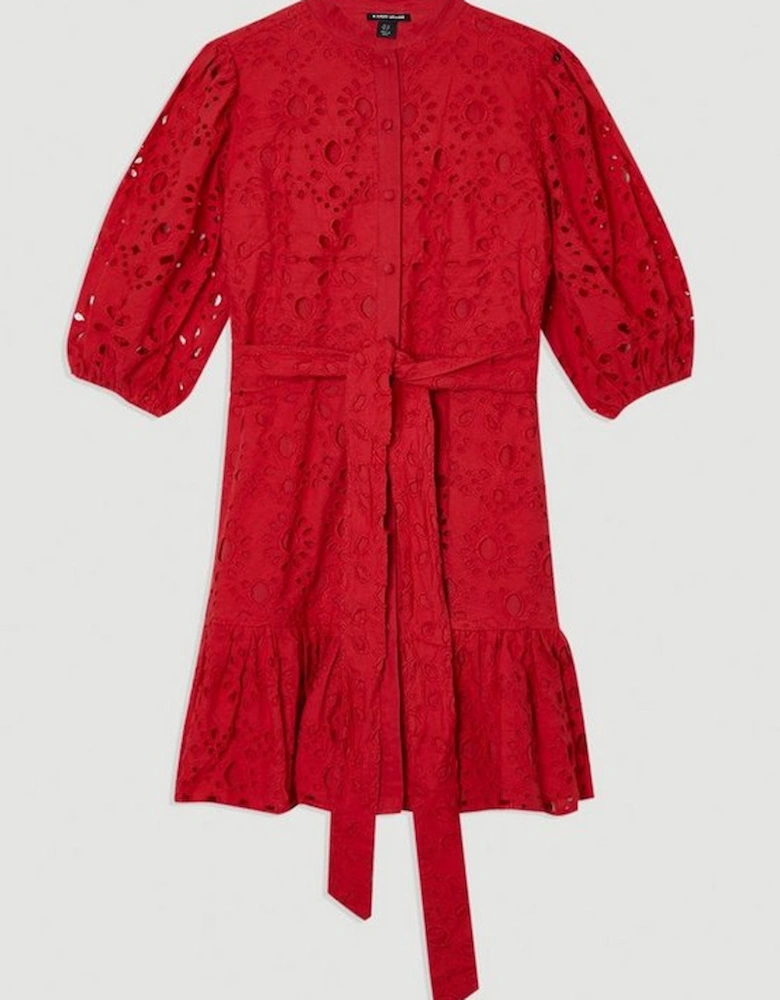 Cotton Broderie Woven Tie Waist Mini Dress