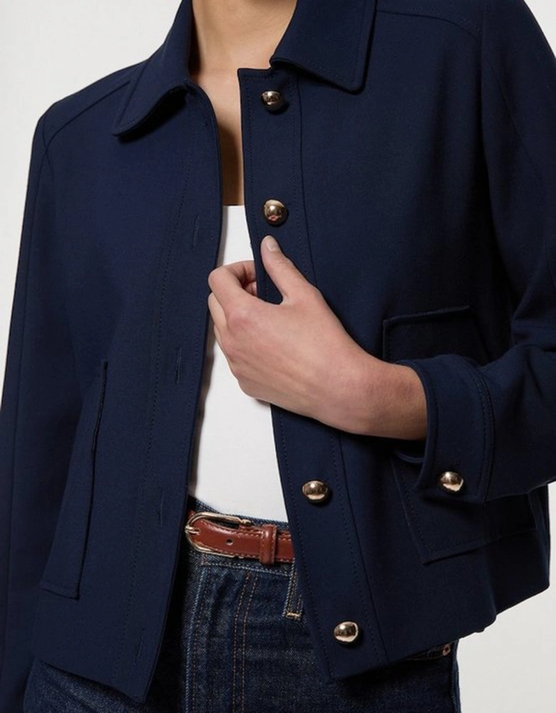 Compact Stretch Button Front Tailored Jacket