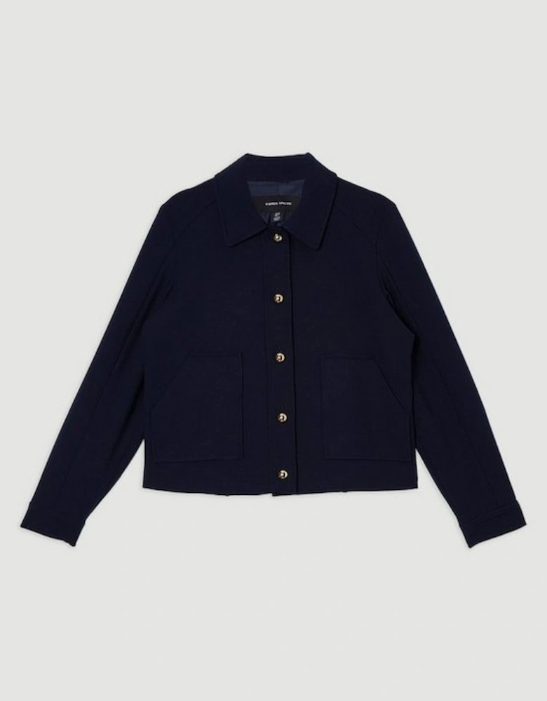 Compact Stretch Button Front Tailored Jacket