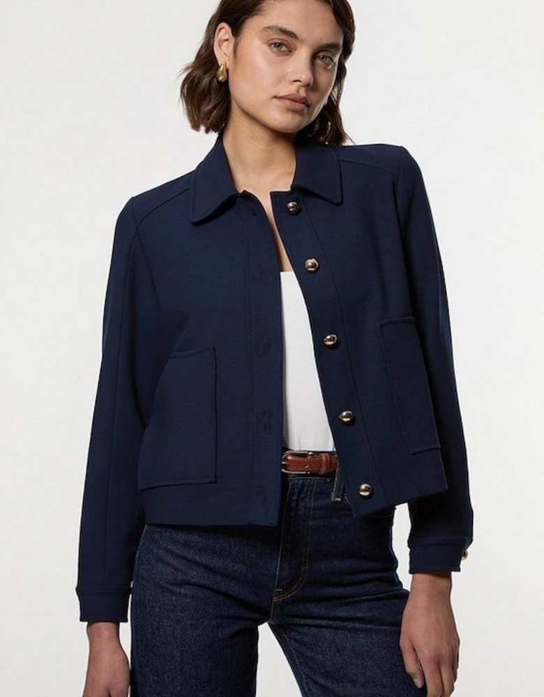 Compact Stretch Button Front Tailored Jacket