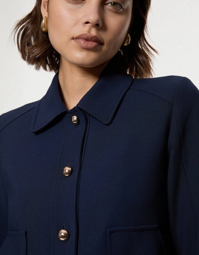 Compact Stretch Button Front Tailored Jacket