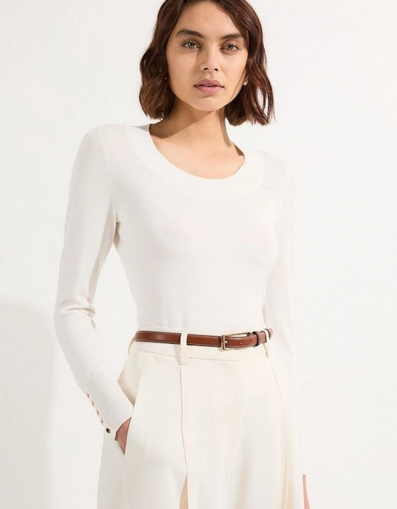 Viscose Blend Long Sleeve Scoop Neck Knitted Top