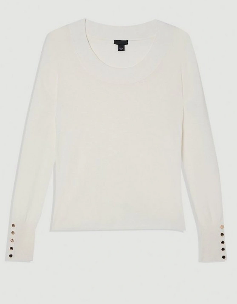 Viscose Blend Long Sleeve Scoop Neck Knitted Top
