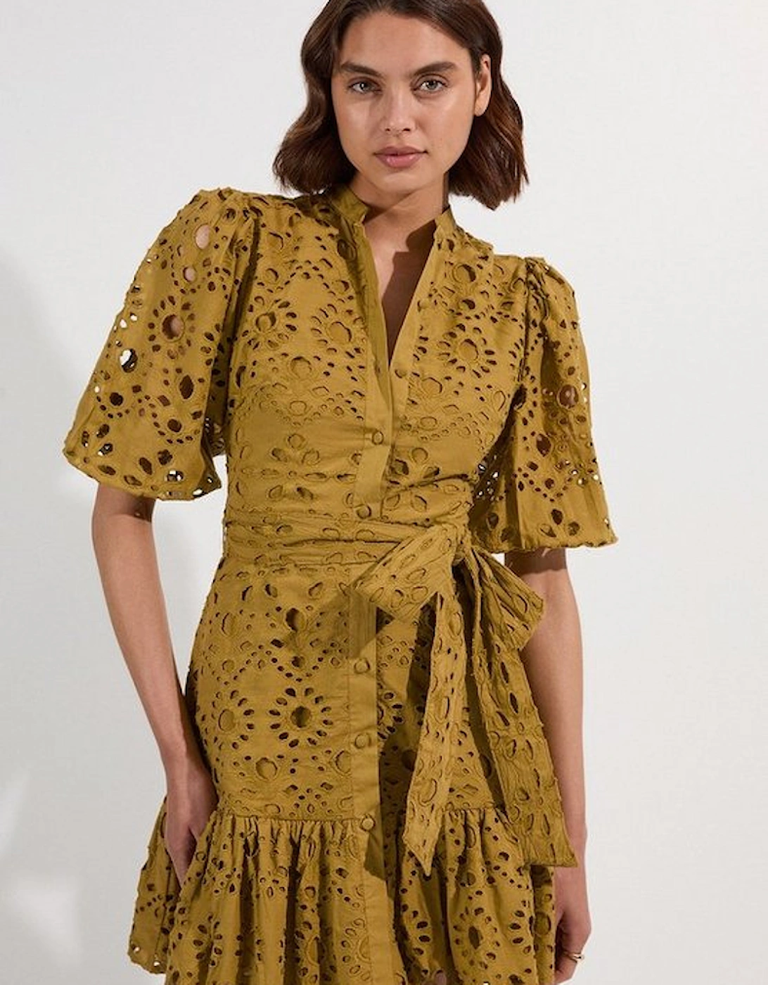 Cotton Broderie Woven Tie Waist Mini Dress, 2 of 1