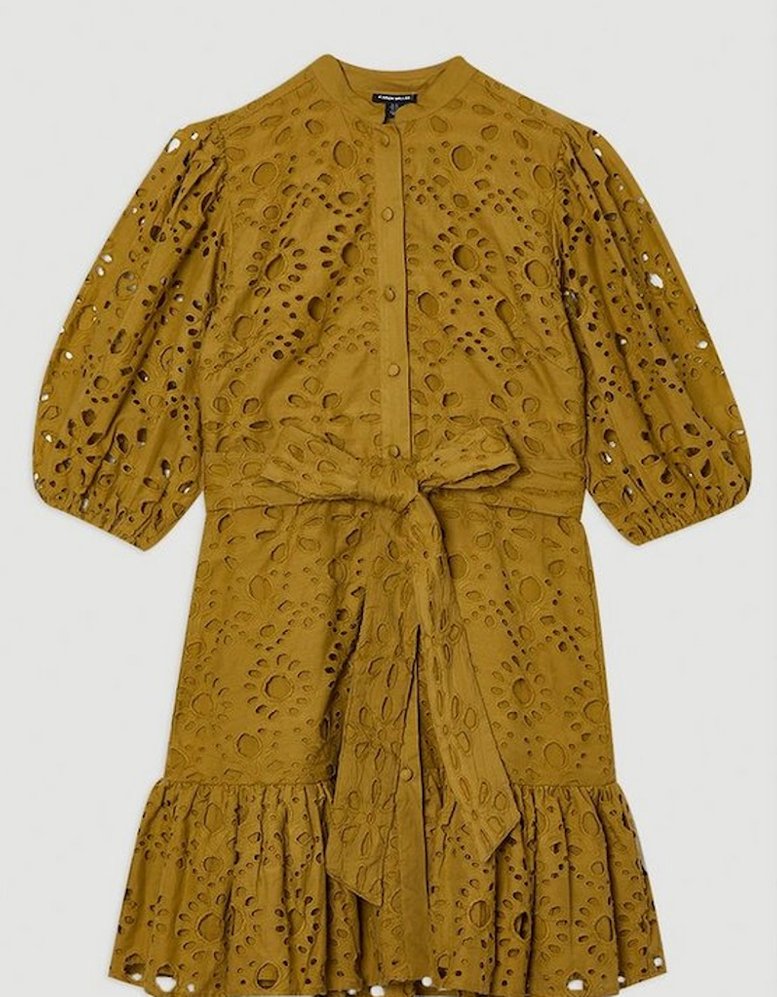 Cotton Broderie Woven Tie Waist Mini Dress