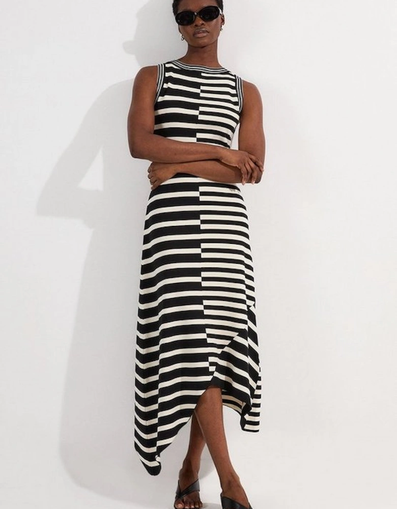Tall Asymmetric Hem Cut About Stripe Sleeveless Knitted Midi Dress