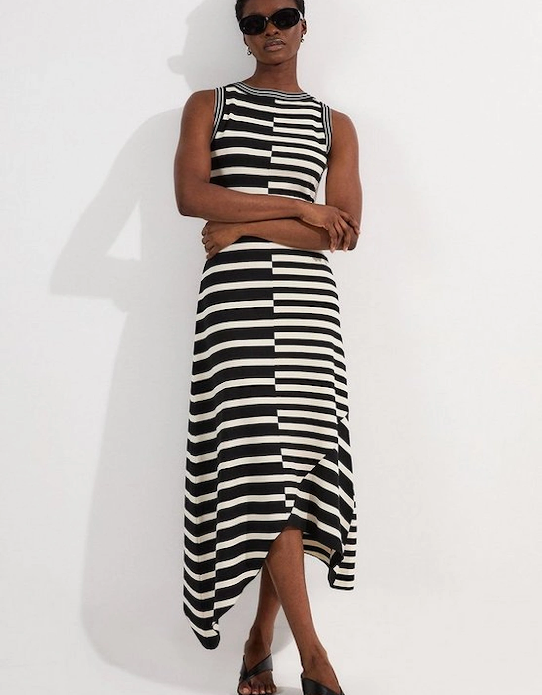 Tall Asymmetric Hem Cut About Stripe Sleeveless Knitted Midi Dress, 2 of 1