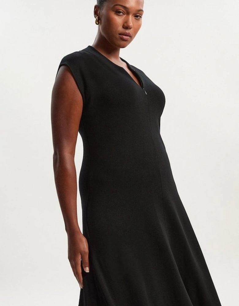 Plus Size Viscose Blend Zip Front Sleeveless Knitted Midi Dress
