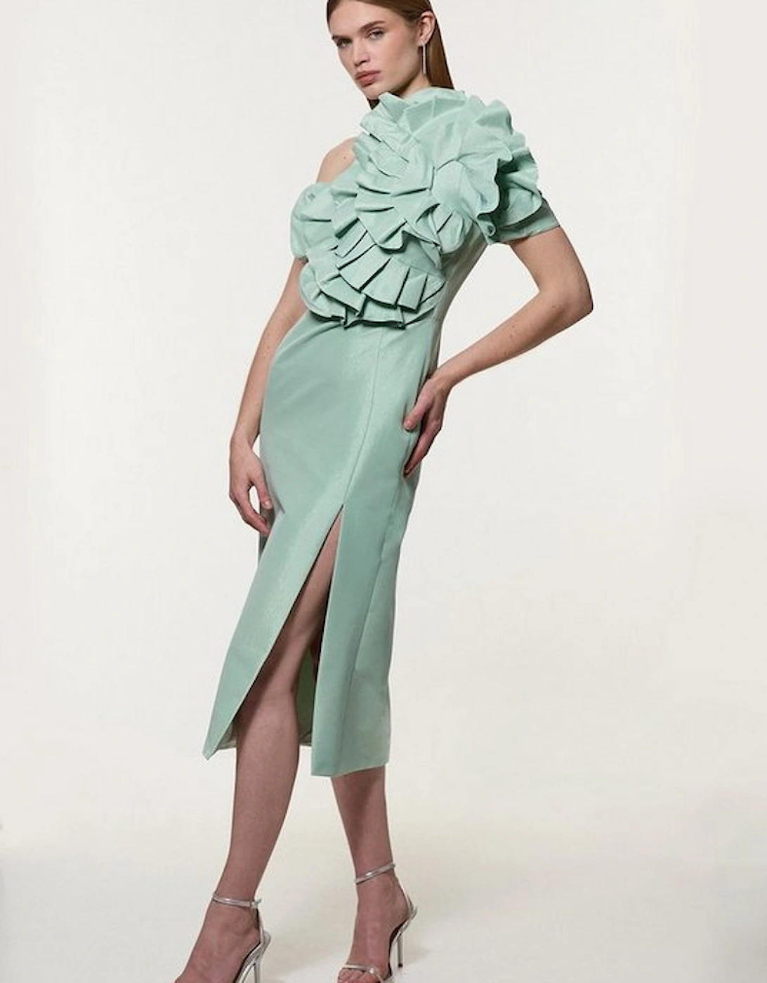 Metallic Taffeta Rosette Maxi Bardot Dress, 5 of 4