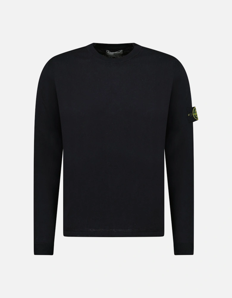 Compass Badge Light Raw Hand Organic Cotton Jumper in Navy