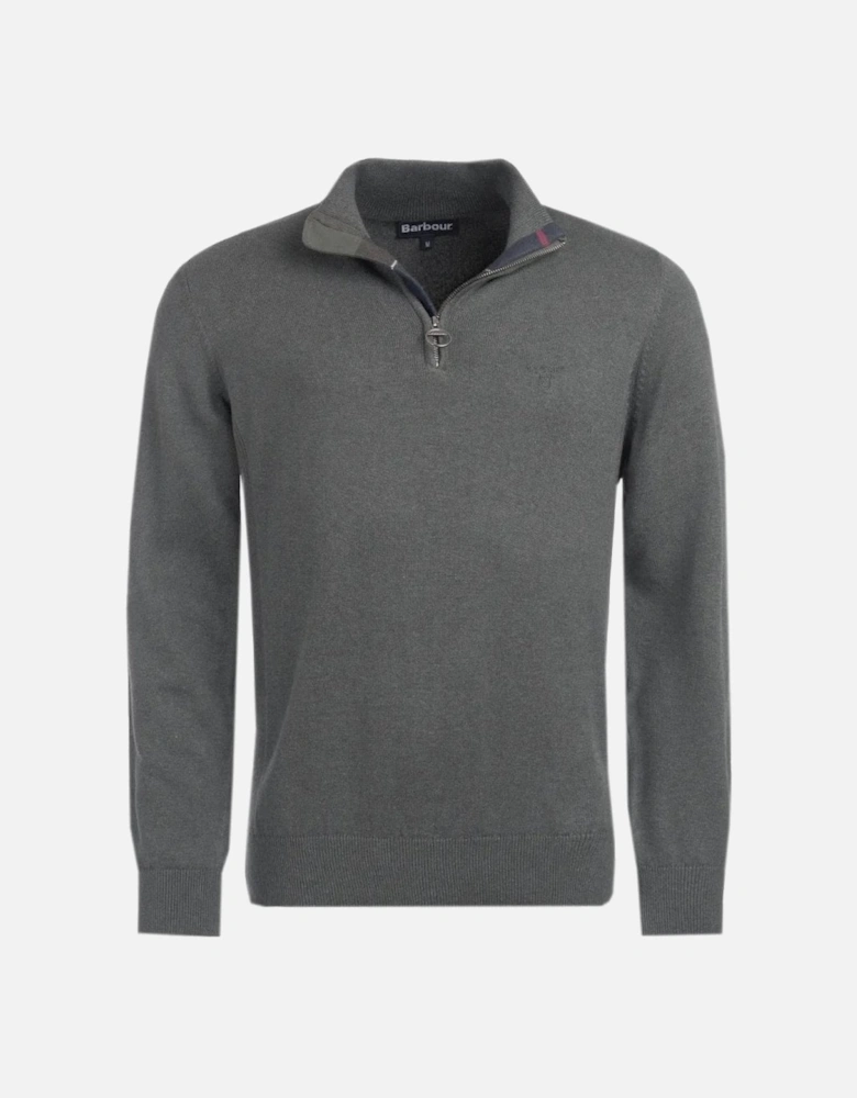 Men's Olive Marl Half Zip Cotton Knitted Jumper