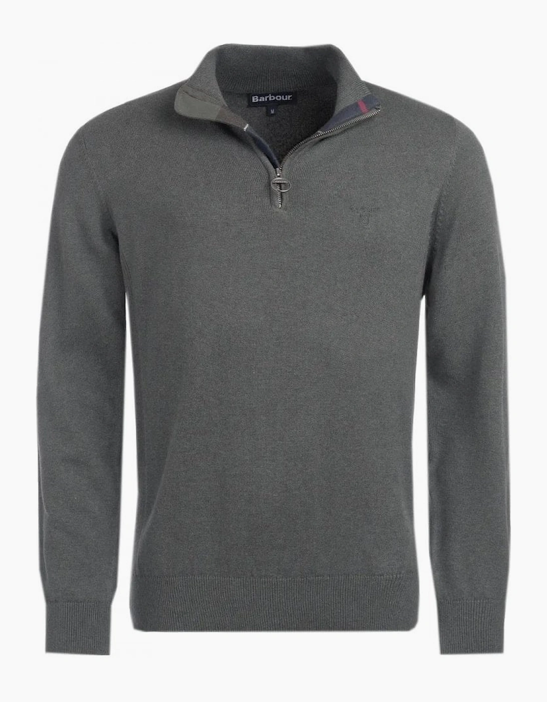Barbour Men's Grey Olive Marl Half Zip Cotton Knitted Jumper - Size: 44