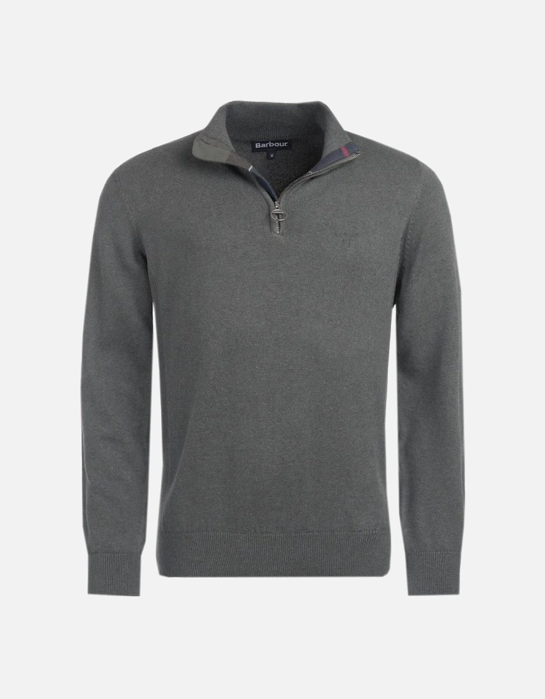 Men's Olive Marl Half Zip Cotton Knitted Jumper, 2 of 1