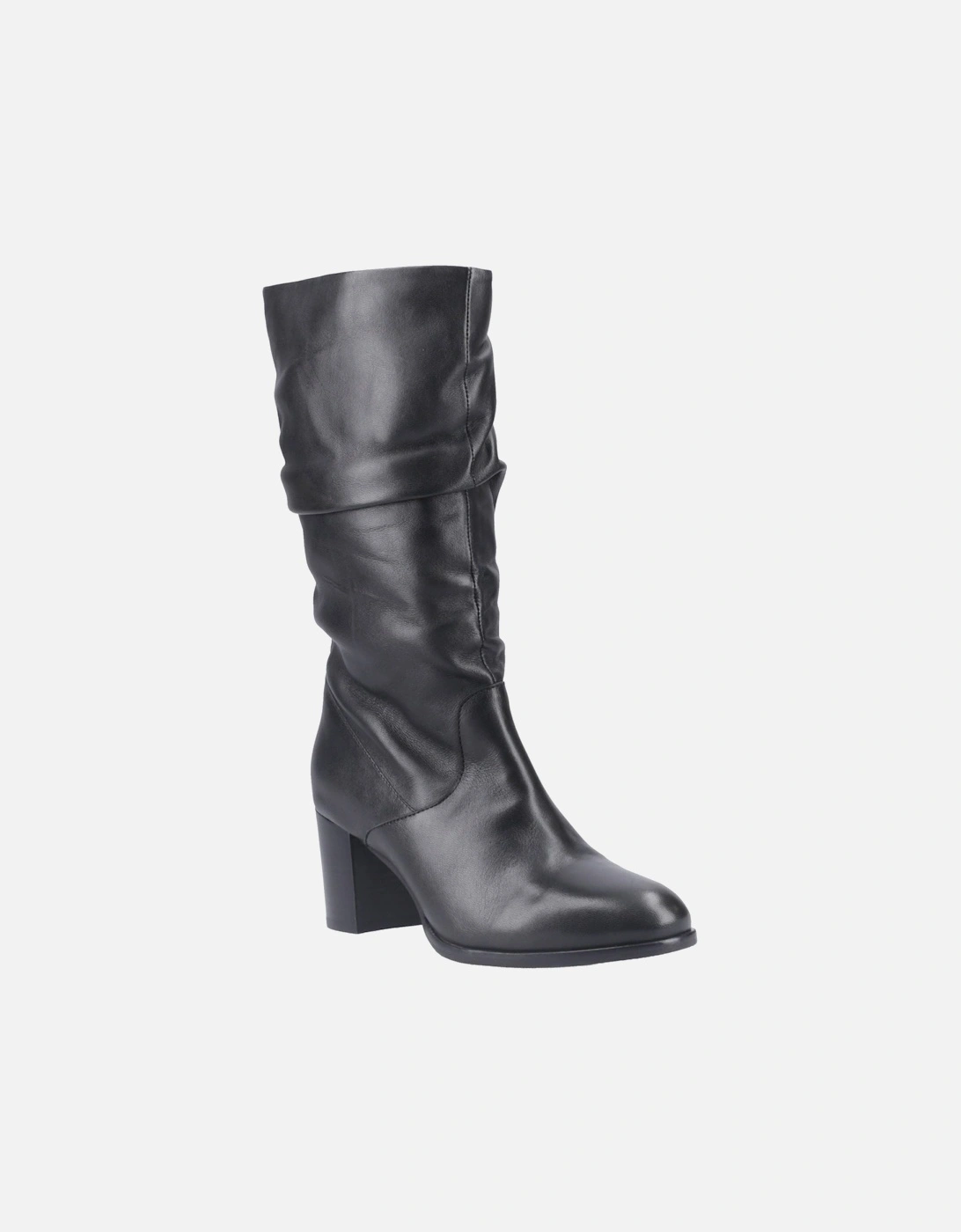 Cosima Leather Women's Black Leather Heeled Knee High Boots, 6 of 5
