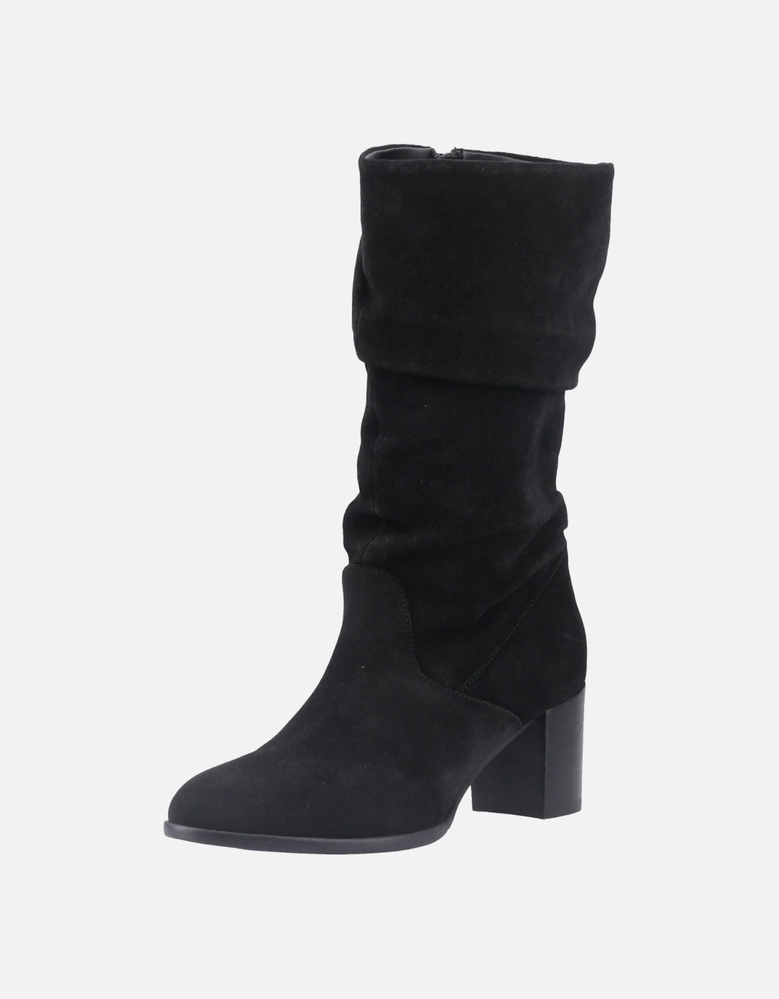 Cosima Suede Women's Black Suede Heeled Knee High Boots, 6 of 5