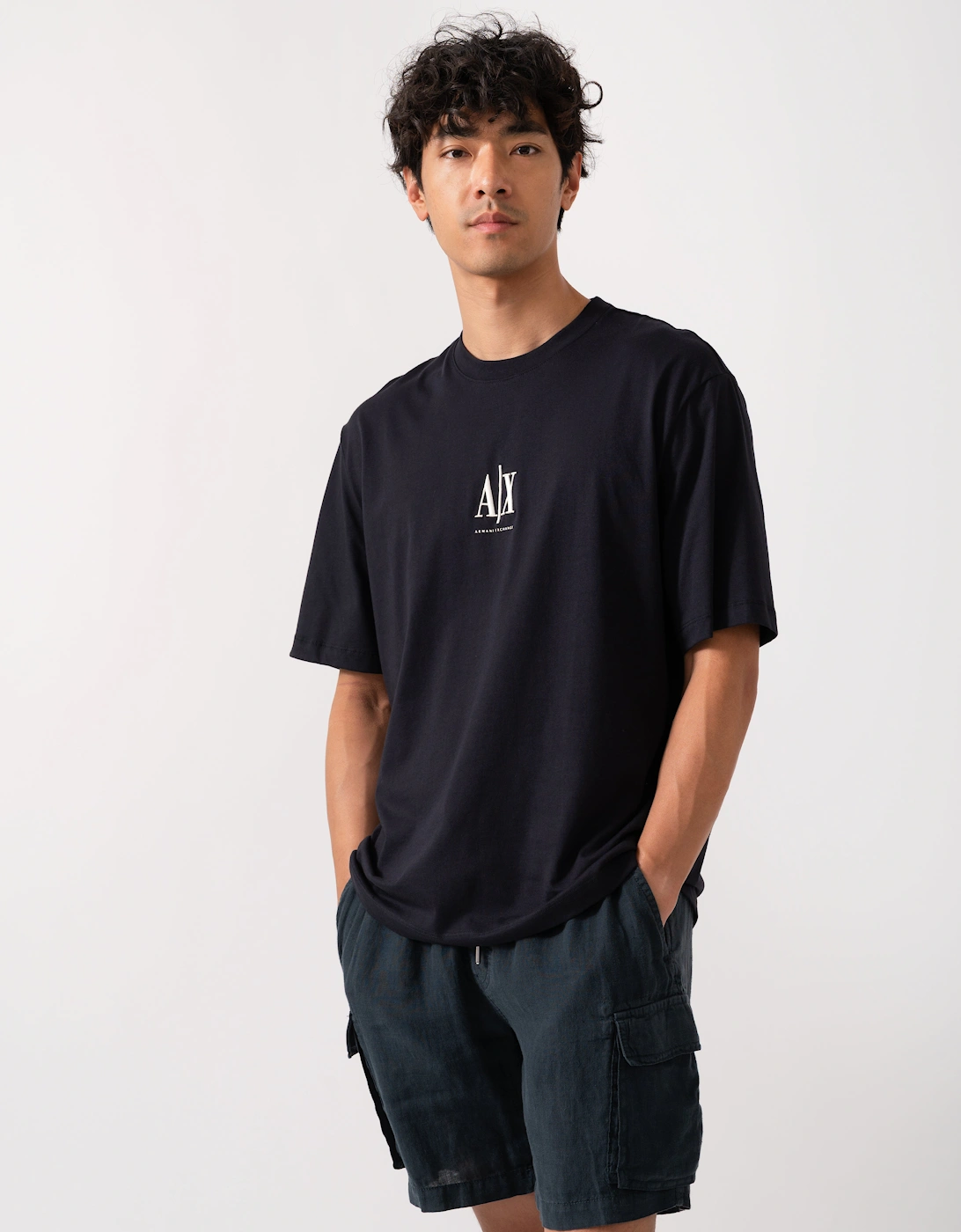 Armani Exchange Men's Black Embroidered A|X Centre Logo T-Shirt - Deep Navy Ub101 - : 40 L