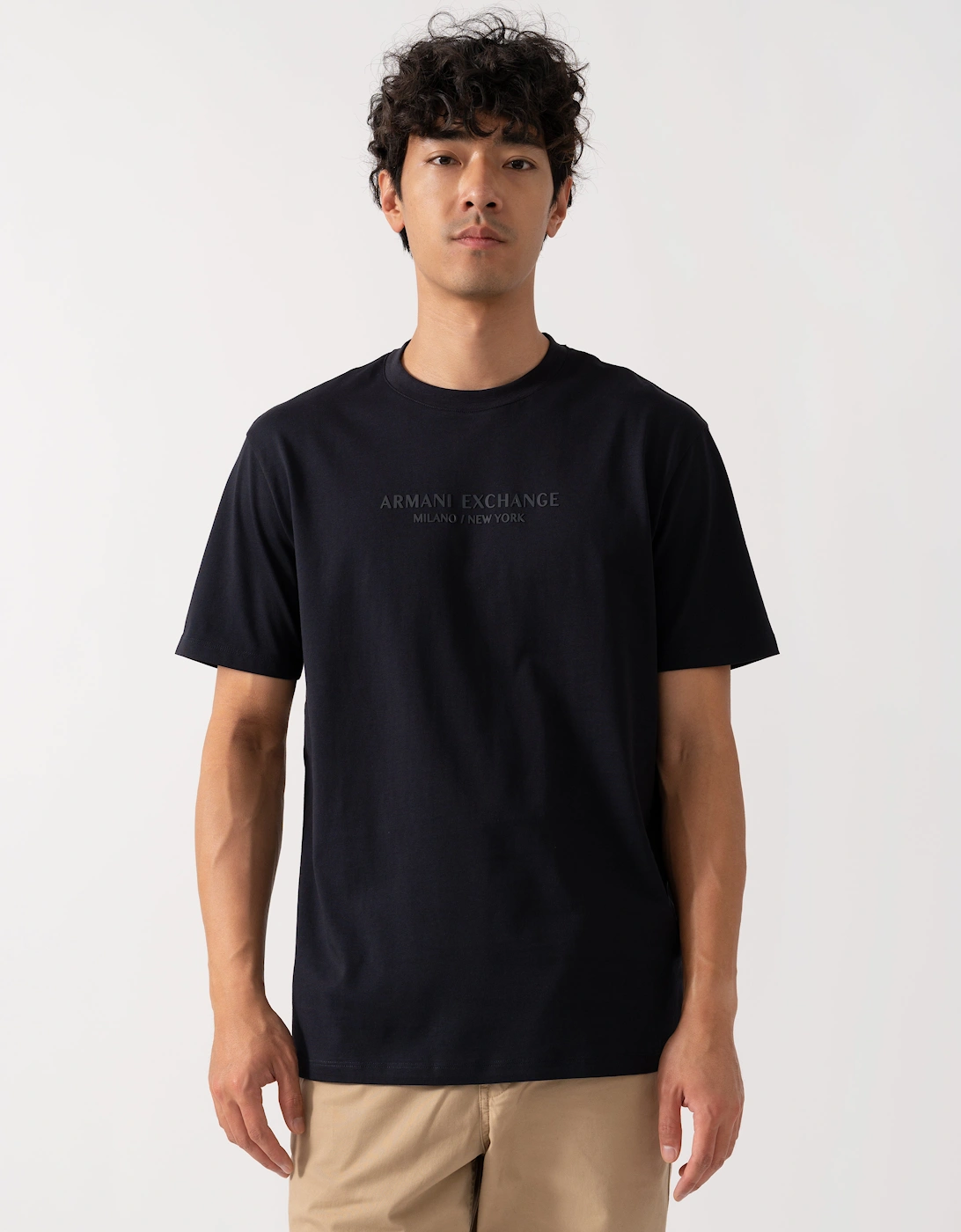 Armani Exchange Men's Black T-Shirt With Tonal Milano/New York Logo - Deep Navy Ub101  38 M