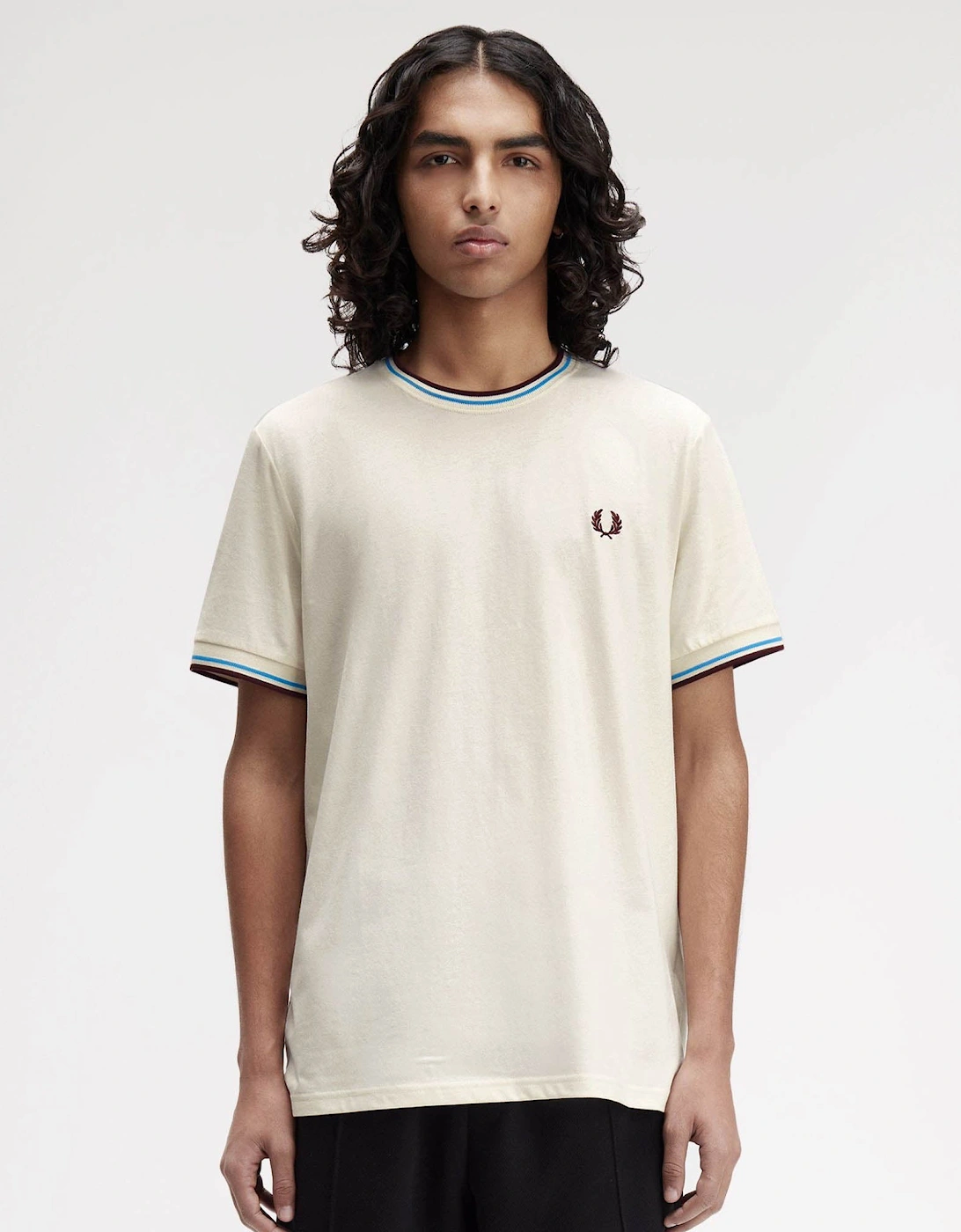 Mens Twin Tipped T-Shirt - Ecru/Court Blue/Oxblood Z46, 2 of 1