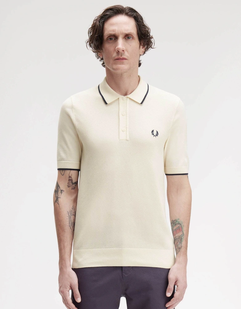 Mens Pique Stitch Knitted Polo Shirt - Silky Peach R33