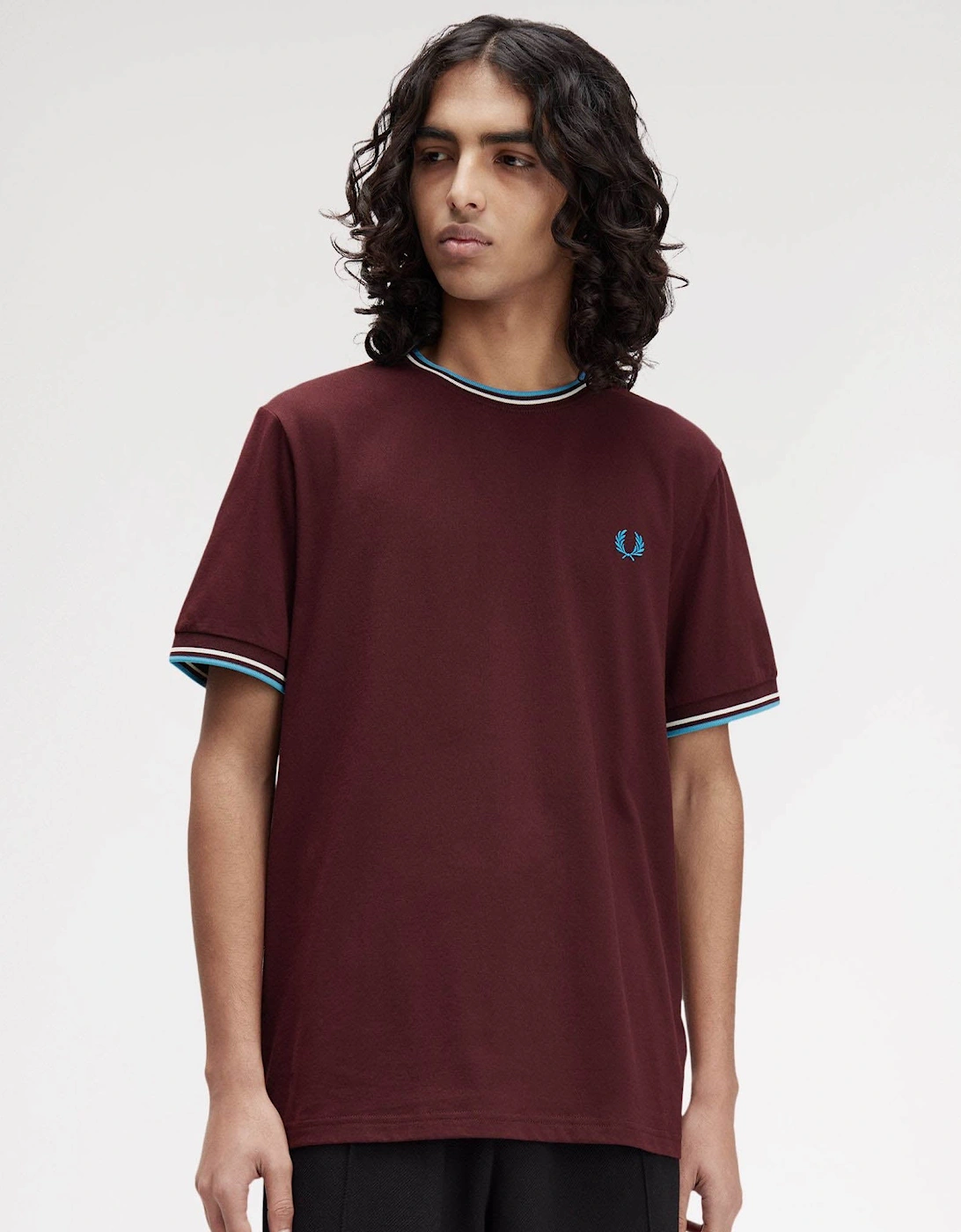 Mens Twin Tipped T-Shirt - Oxblood/Ecru/Court Blue Z63, 2 of 1