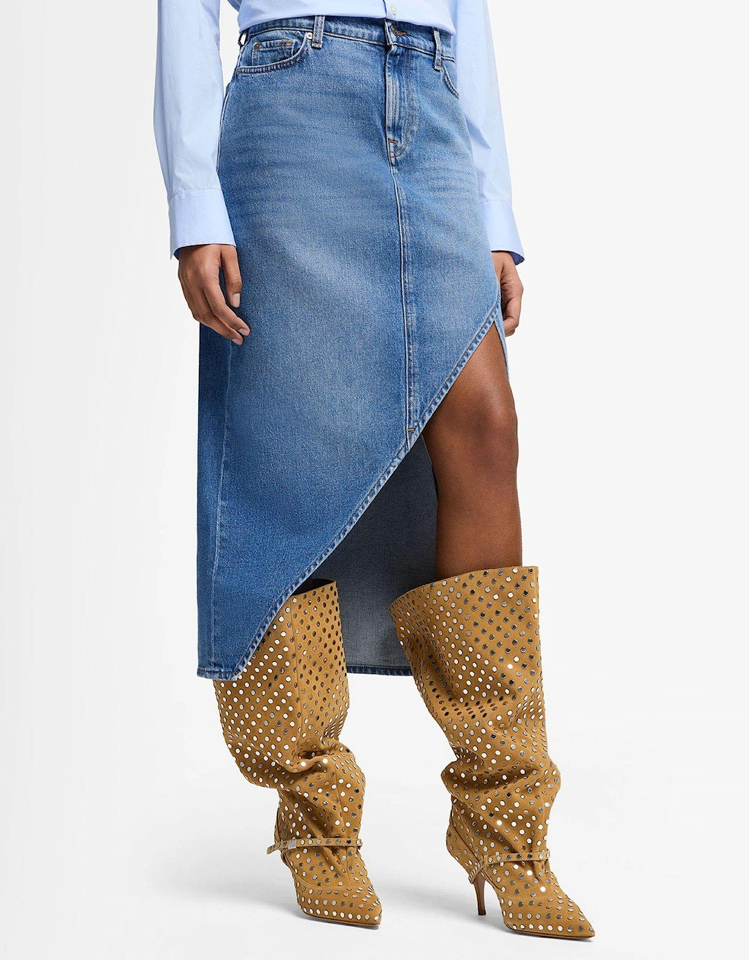 Libby Denim Skirt With Cut Out - Blue