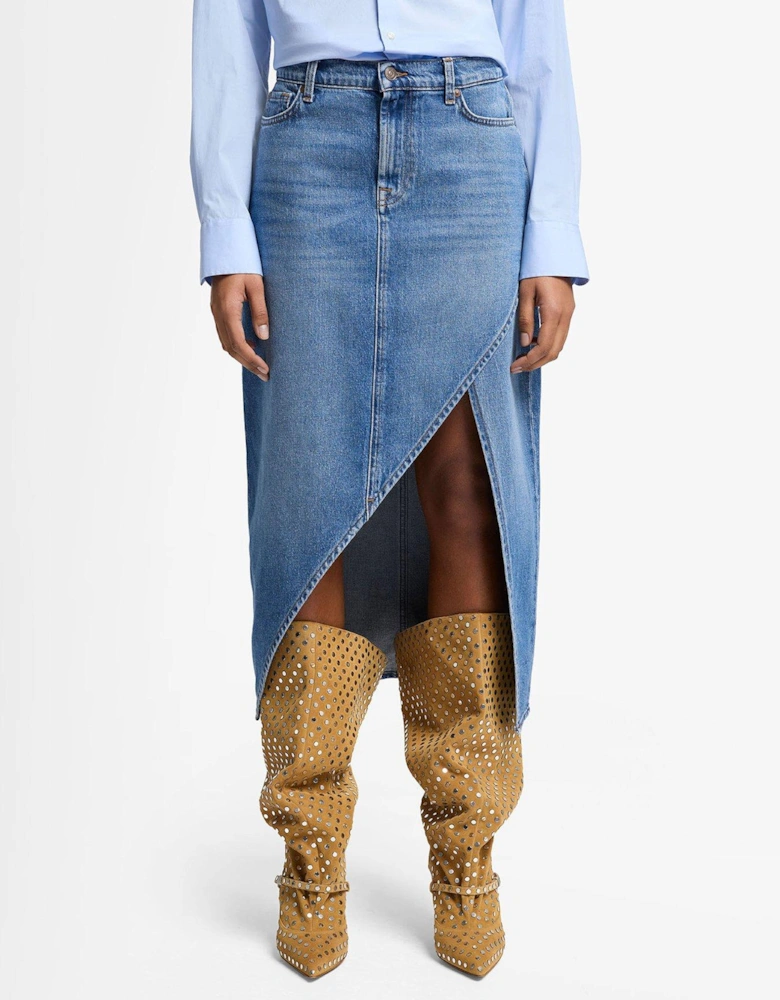 Libby Denim Skirt With Cut Out - Blue