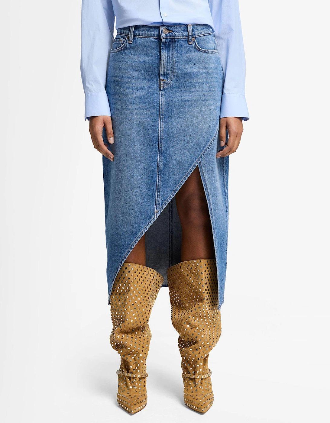 Libby Denim Skirt With Cut Out - Blue