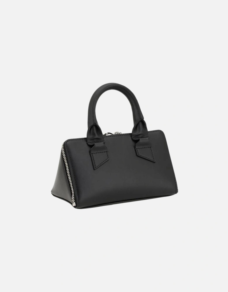 Geometric Leather Handbag with Round Handle Women - Black Shoulder