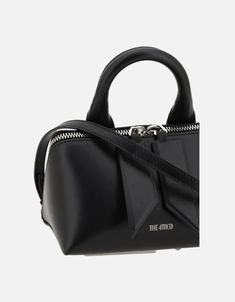 Geometric Leather Handbag with Round Handle Women - Black Shoulder