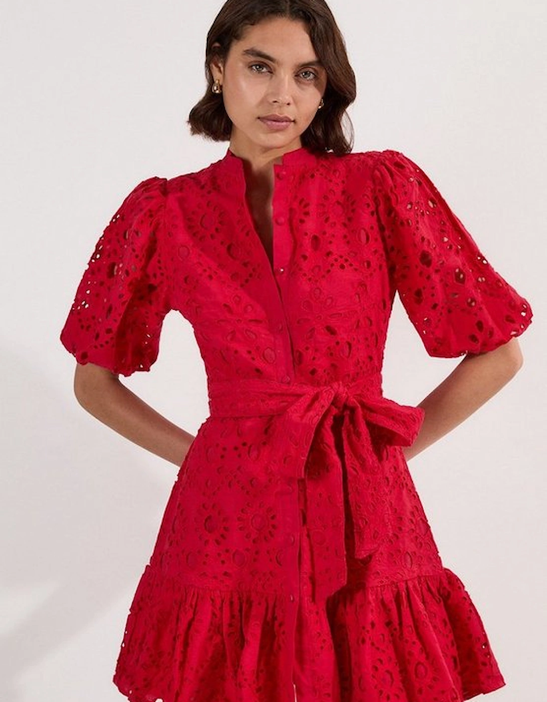Cotton Broderie Woven Tie Waist Mini Dress, 2 of 1