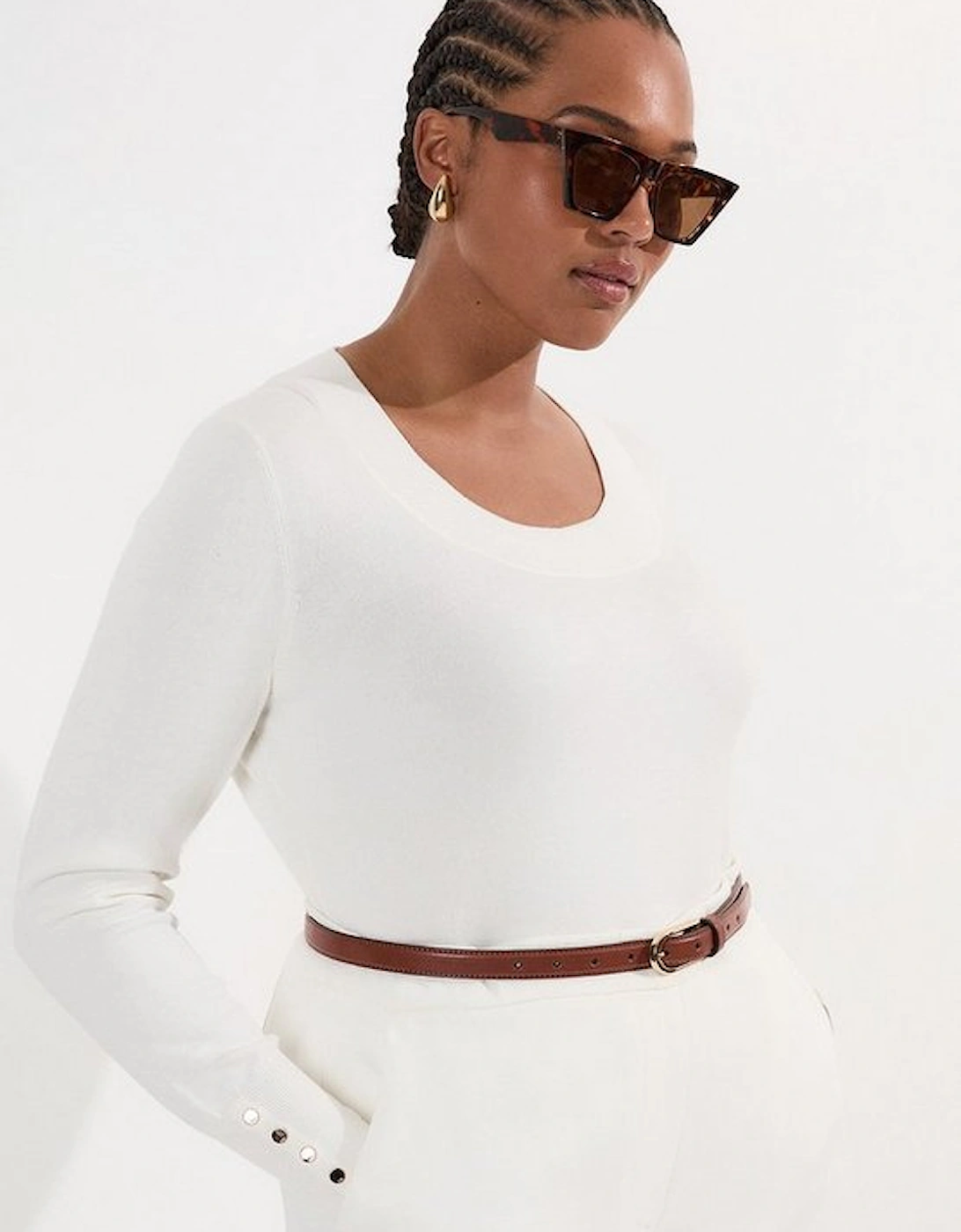 Plus Size Long Sleeve Scoop Neck Knitted Top, 2 of 1