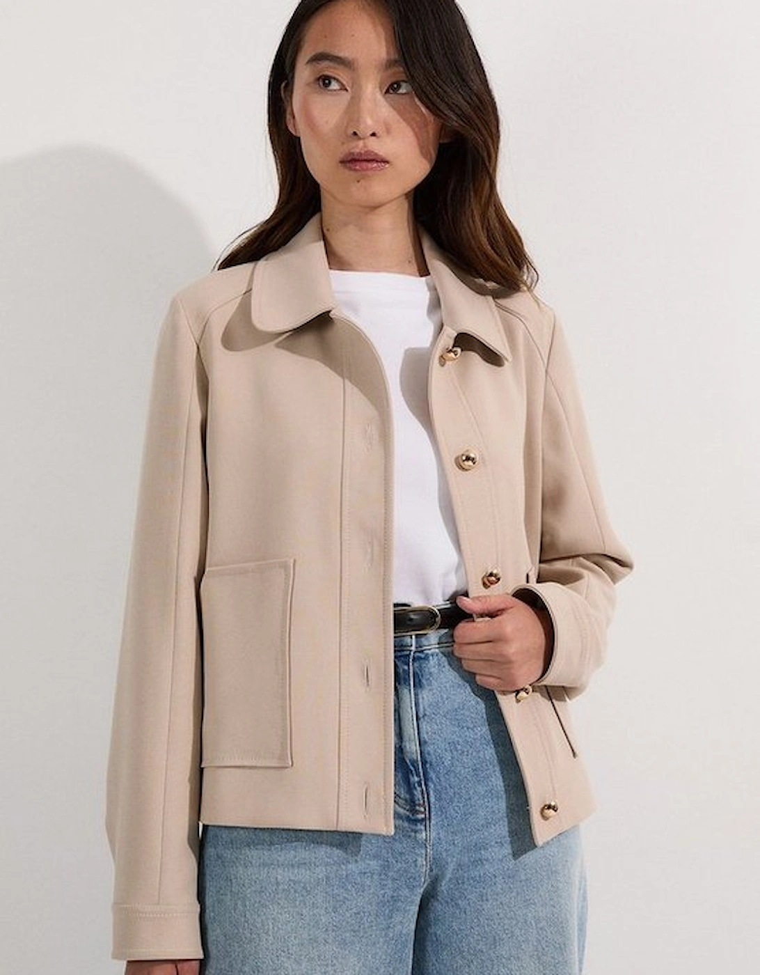 Compact Stretch Button Front Tailored Jacket, 2 of 1
