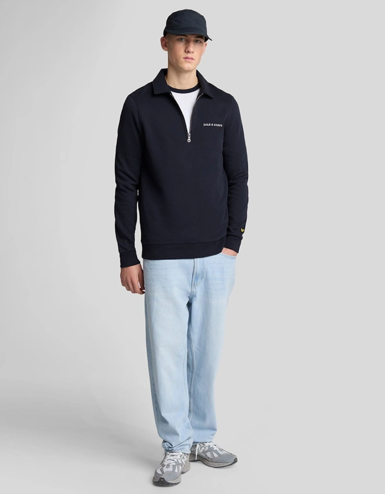 Embroidered Collared Quarter Zip Sweatshirt